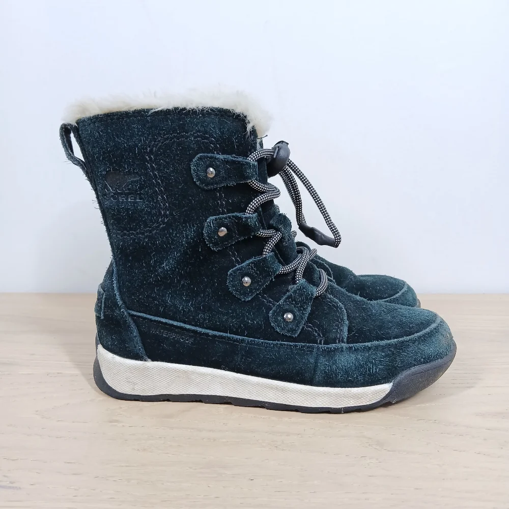 Sorel Black Suede Faux Fur Lace-Up Winter Boots 735 - Picture 5 of 10